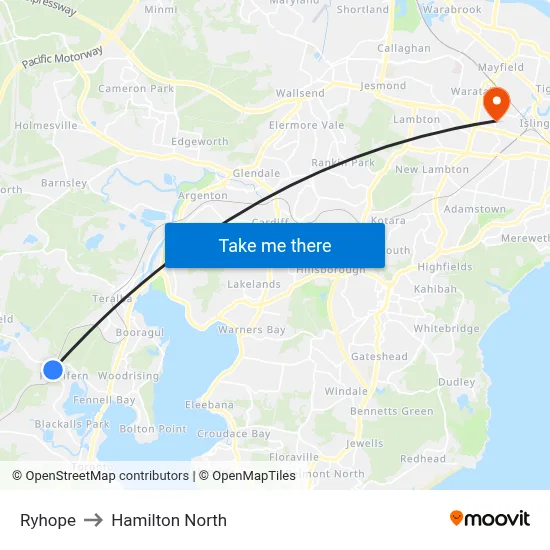 Ryhope to Hamilton North map