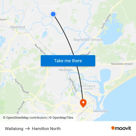 Wallalong to Hamilton North map