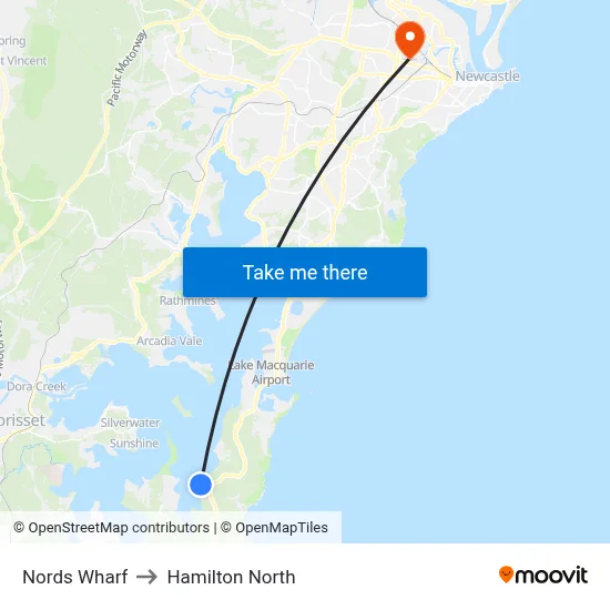 Nords Wharf to Hamilton North map