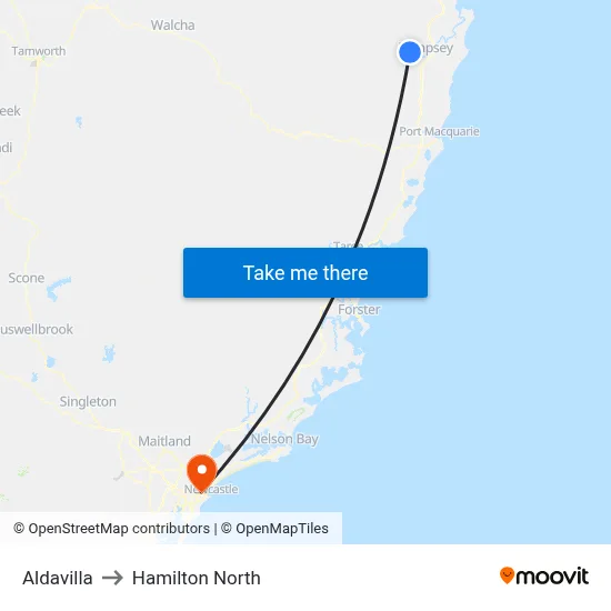 Aldavilla to Hamilton North map