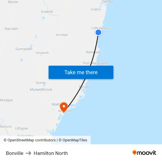 Bonville to Hamilton North map