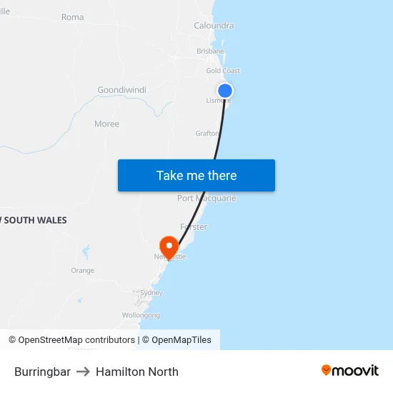 Burringbar to Hamilton North map