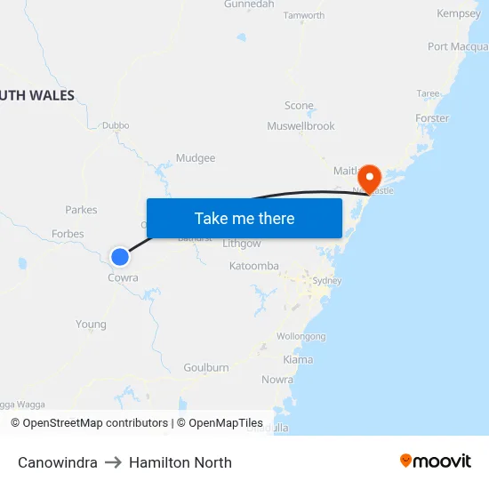 Canowindra to Hamilton North map