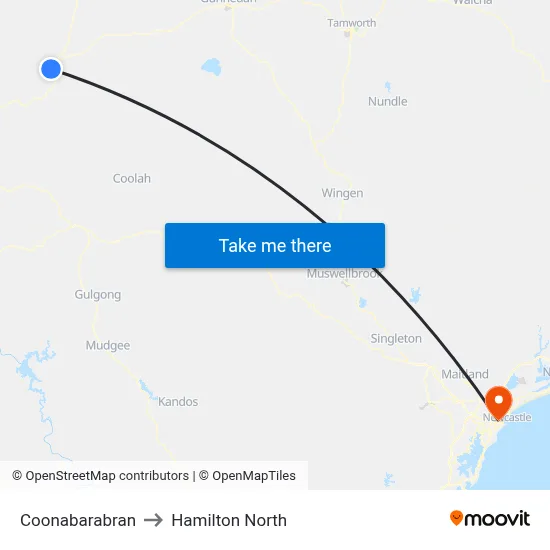 Coonabarabran to Hamilton North map