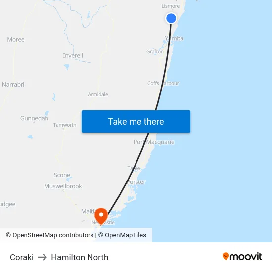 Coraki to Hamilton North map