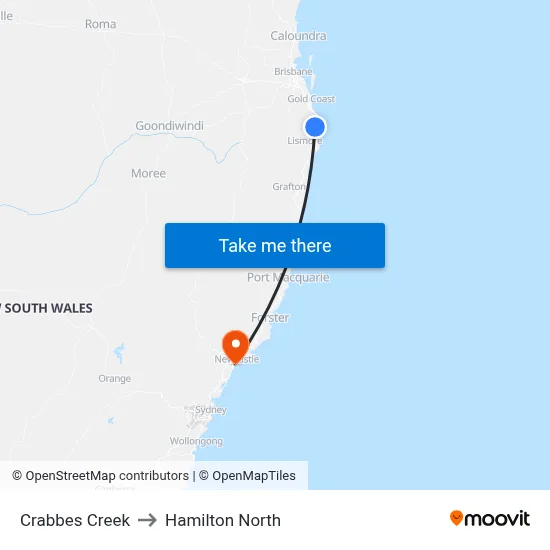 Crabbes Creek to Hamilton North map