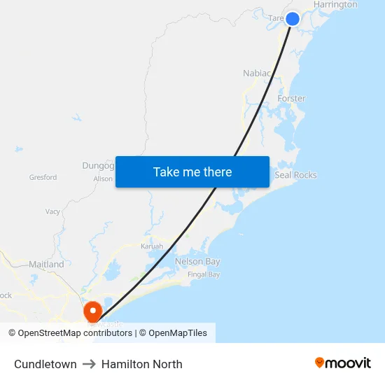 Cundletown to Hamilton North map