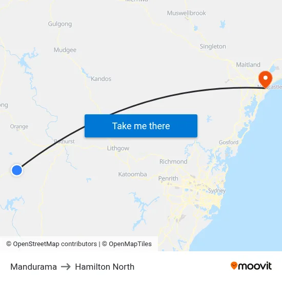 Mandurama to Hamilton North map