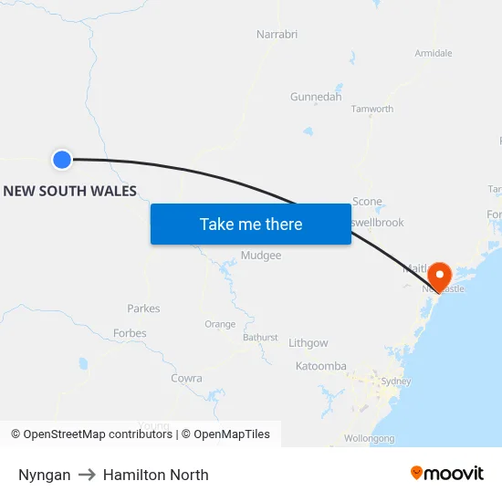 Nyngan to Hamilton North map