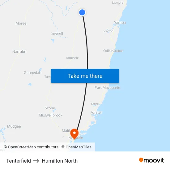 Tenterfield to Hamilton North map