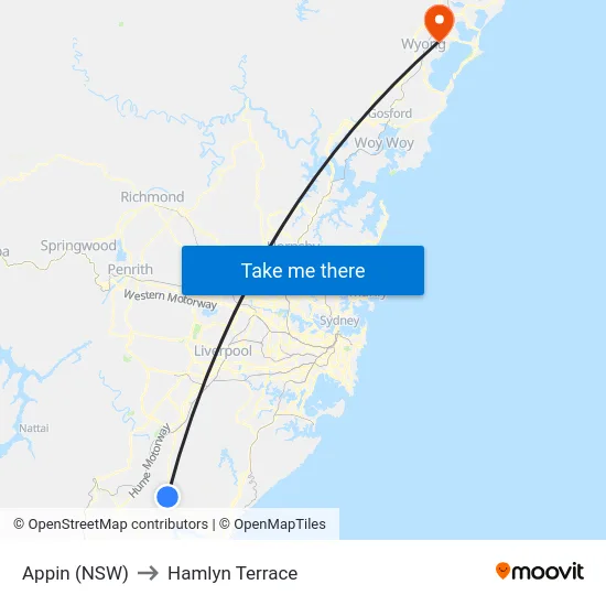 Appin (NSW) to Hamlyn Terrace map