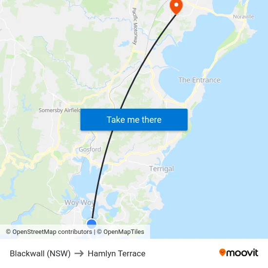 Blackwall (NSW) to Hamlyn Terrace map