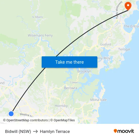 Bidwill (NSW) to Hamlyn Terrace map
