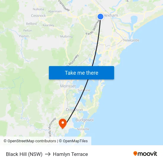 Black Hill (NSW) to Hamlyn Terrace map