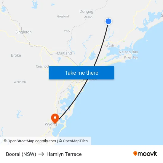 Booral (NSW) to Hamlyn Terrace map