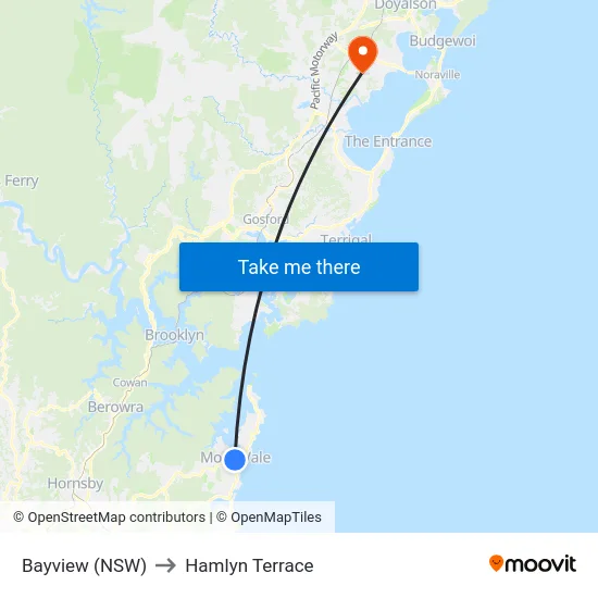 Bayview (NSW) to Hamlyn Terrace map