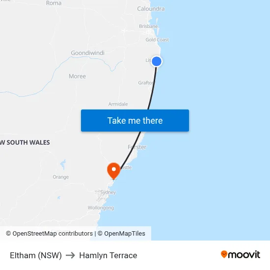 Eltham (NSW) to Hamlyn Terrace map