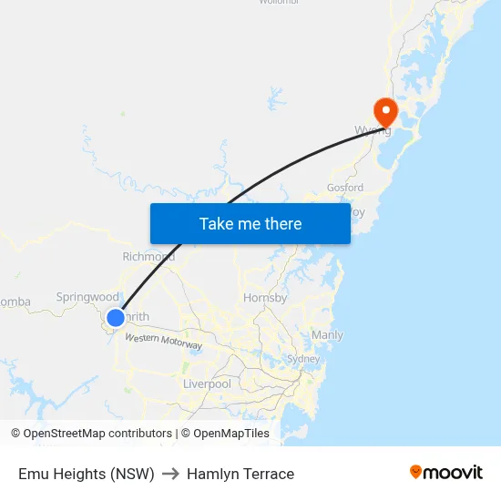 Emu Heights (NSW) to Hamlyn Terrace map