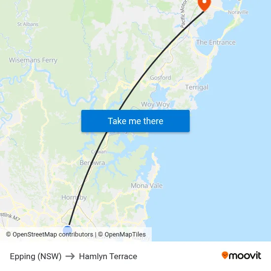 Epping (NSW) to Hamlyn Terrace map