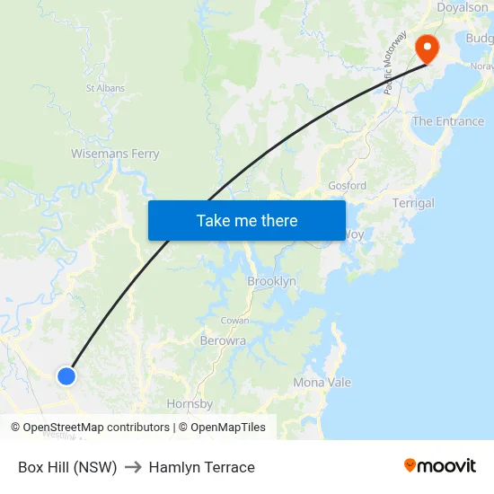 Box Hill (NSW) to Hamlyn Terrace map