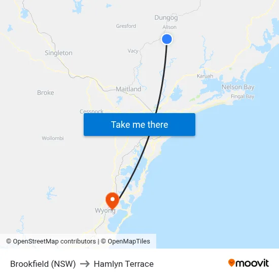 Brookfield (NSW) to Hamlyn Terrace map