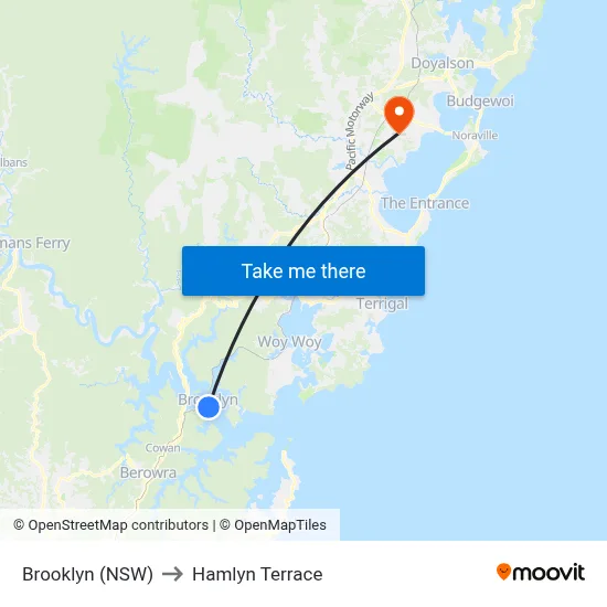 Brooklyn (NSW) to Hamlyn Terrace map
