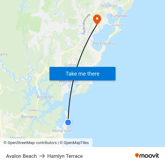 Avalon Beach to Hamlyn Terrace map