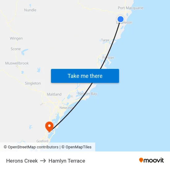 Herons Creek to Hamlyn Terrace map