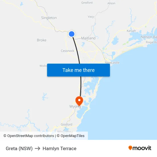 Greta (NSW) to Hamlyn Terrace map