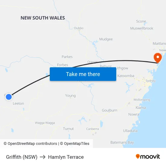 Griffith (NSW) to Hamlyn Terrace map
