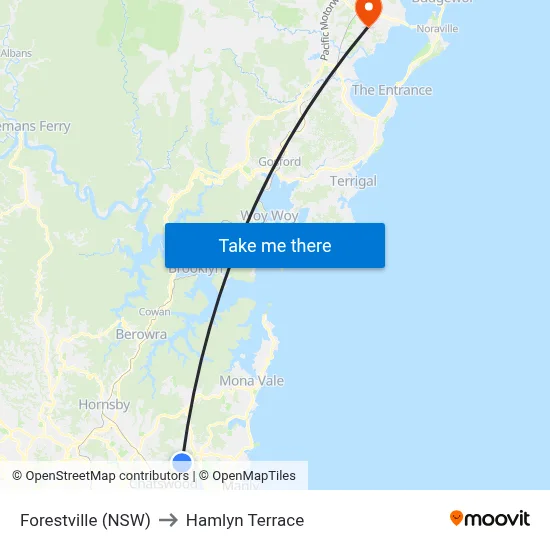 Forestville (NSW) to Hamlyn Terrace map