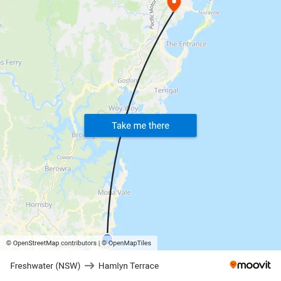 Freshwater (NSW) to Hamlyn Terrace map