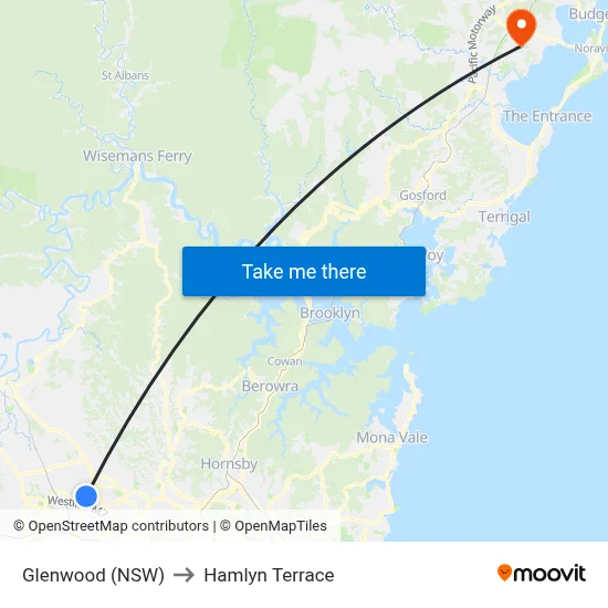 Glenwood (NSW) to Hamlyn Terrace map