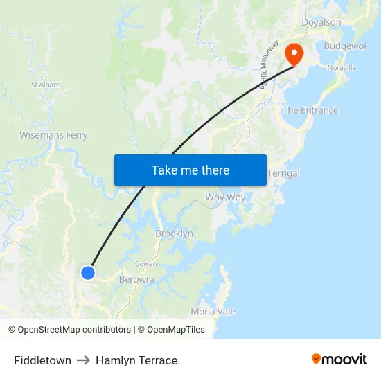 Fiddletown to Hamlyn Terrace map