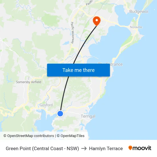 Green Point (Central Coast - NSW) to Hamlyn Terrace map