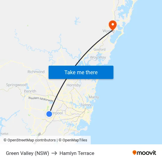 Green Valley (NSW) to Hamlyn Terrace map