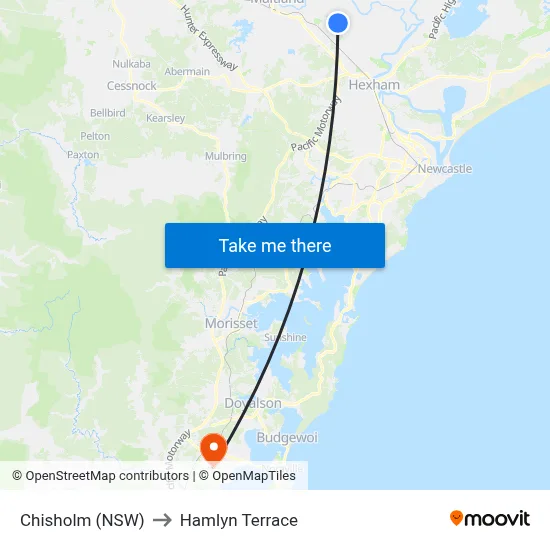 Chisholm (NSW) to Hamlyn Terrace map