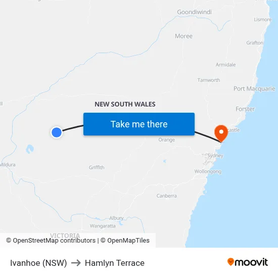 Ivanhoe (NSW) to Hamlyn Terrace map
