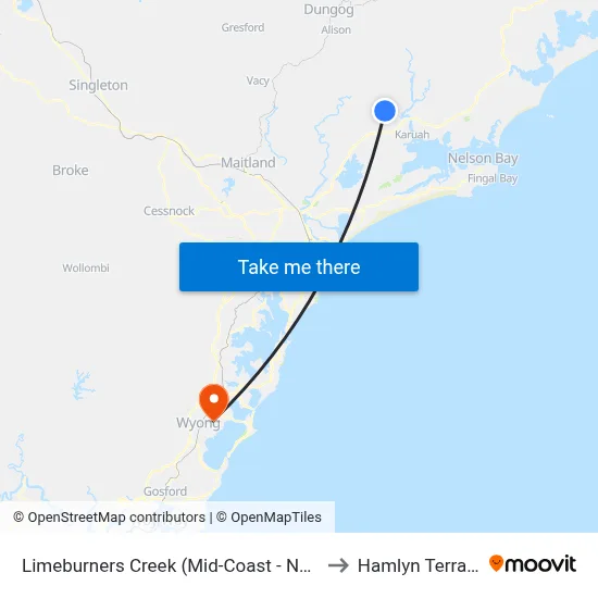 Limeburners Creek (Mid-Coast - NSW) to Hamlyn Terrace map