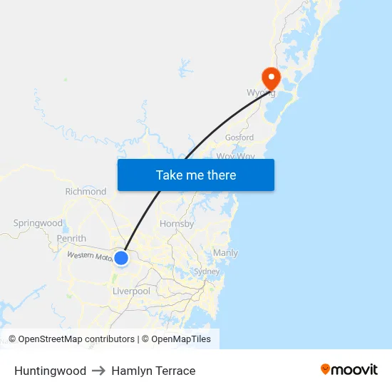 Huntingwood to Hamlyn Terrace map