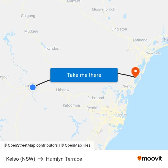 Kelso (NSW) to Hamlyn Terrace map