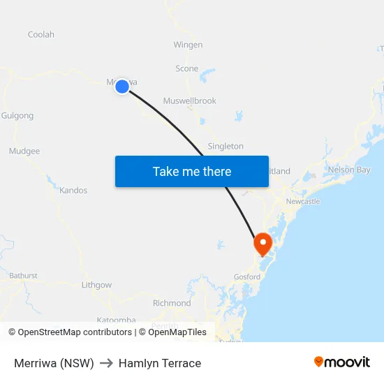 Merriwa (NSW) to Hamlyn Terrace map