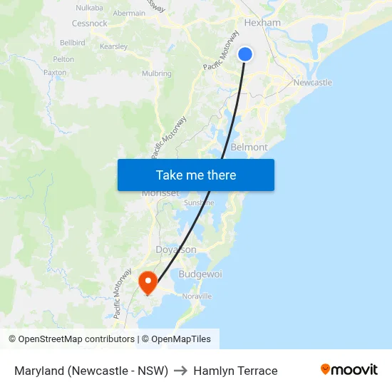 Maryland (Newcastle - NSW) to Hamlyn Terrace map