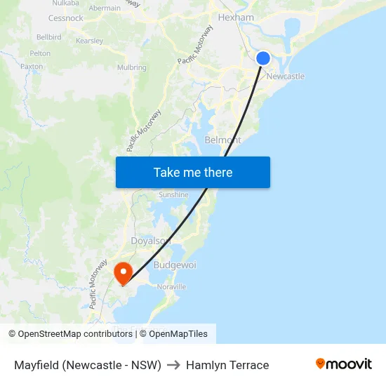 Mayfield (Newcastle - NSW) to Hamlyn Terrace map