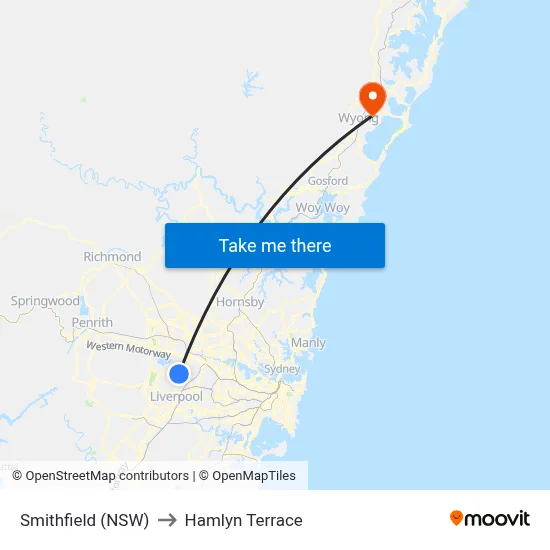 Smithfield (NSW) to Hamlyn Terrace map