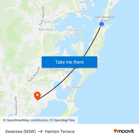 Swansea (NSW) to Hamlyn Terrace map