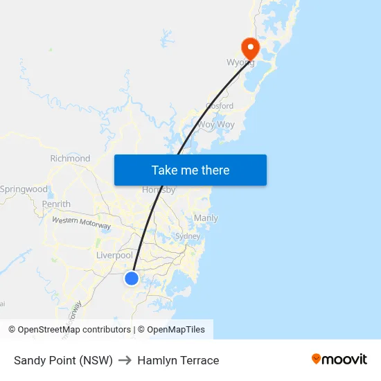 Sandy Point (NSW) to Hamlyn Terrace map