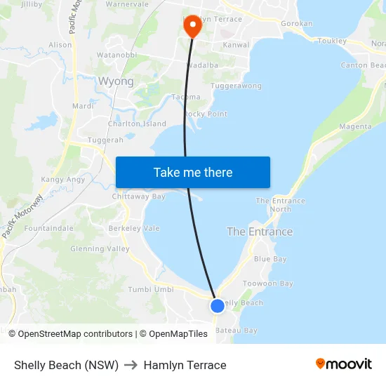 Shelly Beach (NSW) to Hamlyn Terrace map