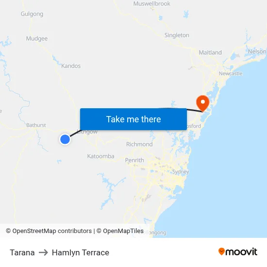 Tarana to Hamlyn Terrace map