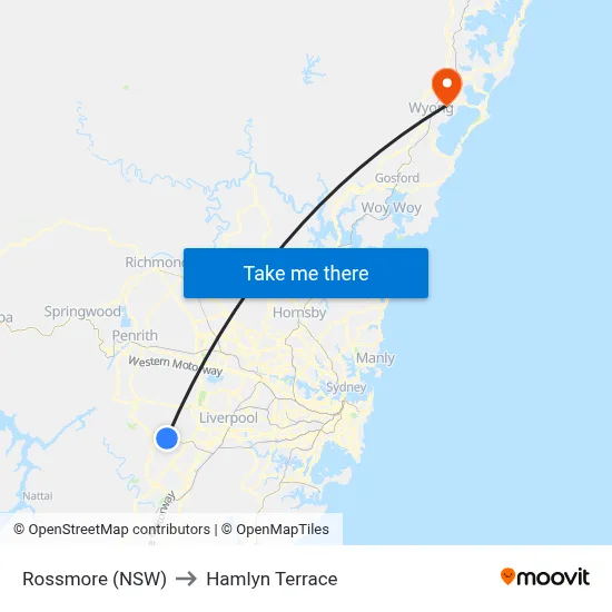 Rossmore (NSW) to Hamlyn Terrace map